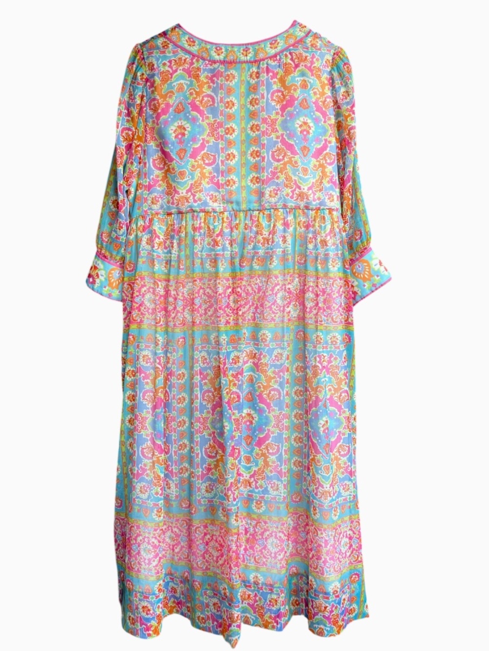 Gretchen Scott Designs Vibrant Bohemian Print 3/4 Sleeve Maxi Dress Sz L - Picture 7 of 10